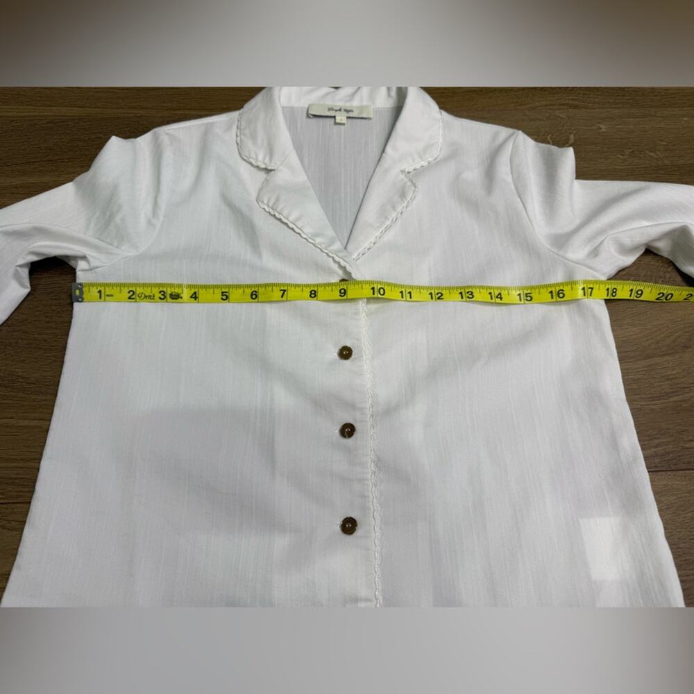 Simple Retro White Button Front Blouse Lace Trim Cottagecore Vintage Inspired Sm - Picture 9 of 10